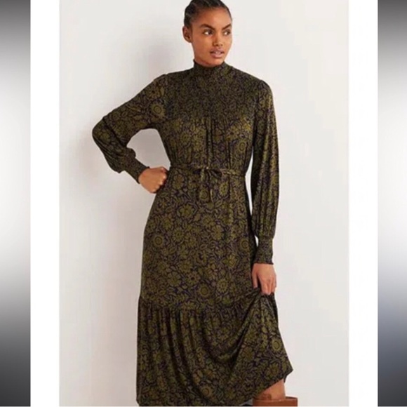Boden Dresses & Skirts - Boden High Neck Jersey Tiered Dress Green Blue Floral Print Size 8 Lagenlook